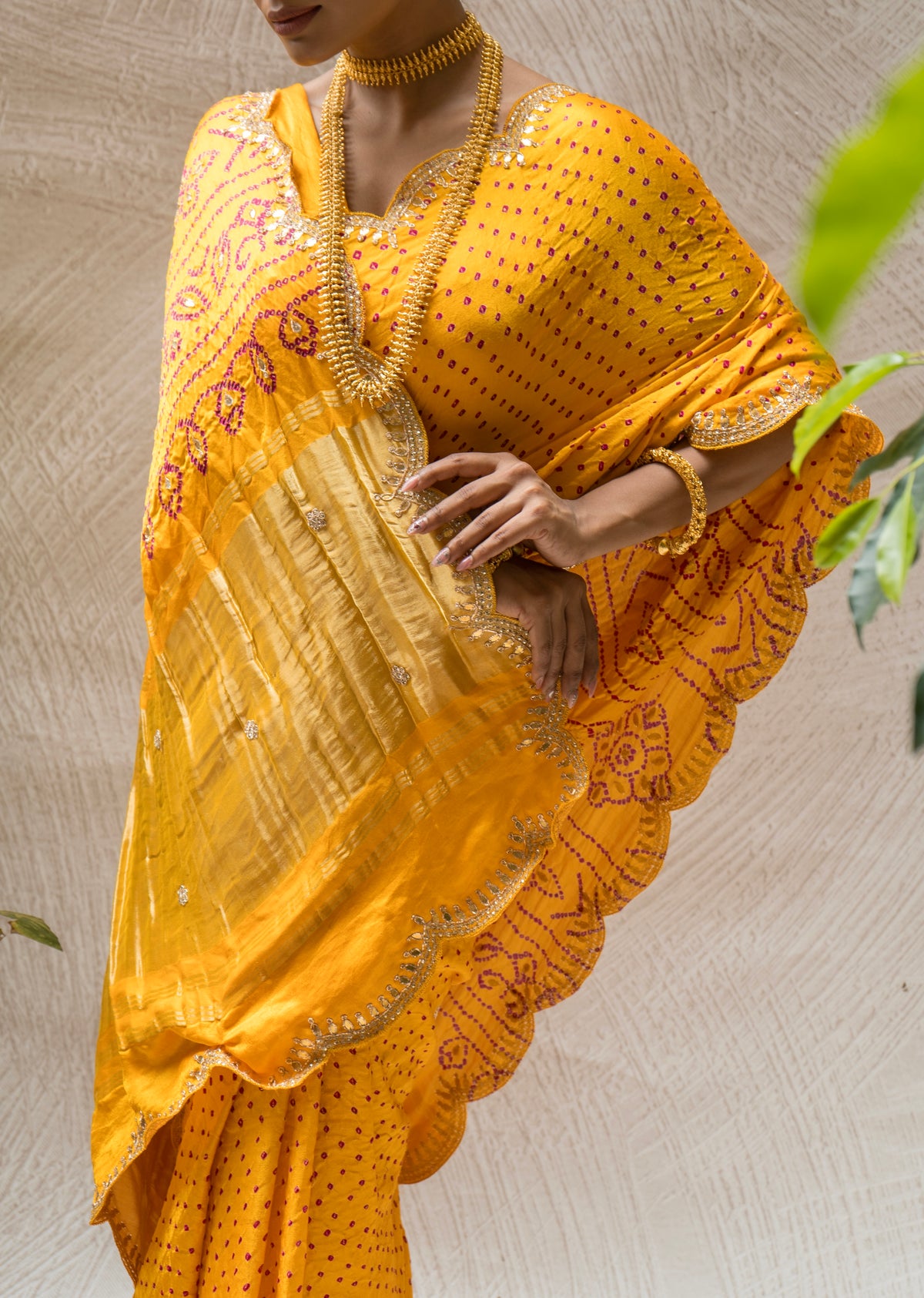 Neel Sunheri Gajji Bandhej Saree
