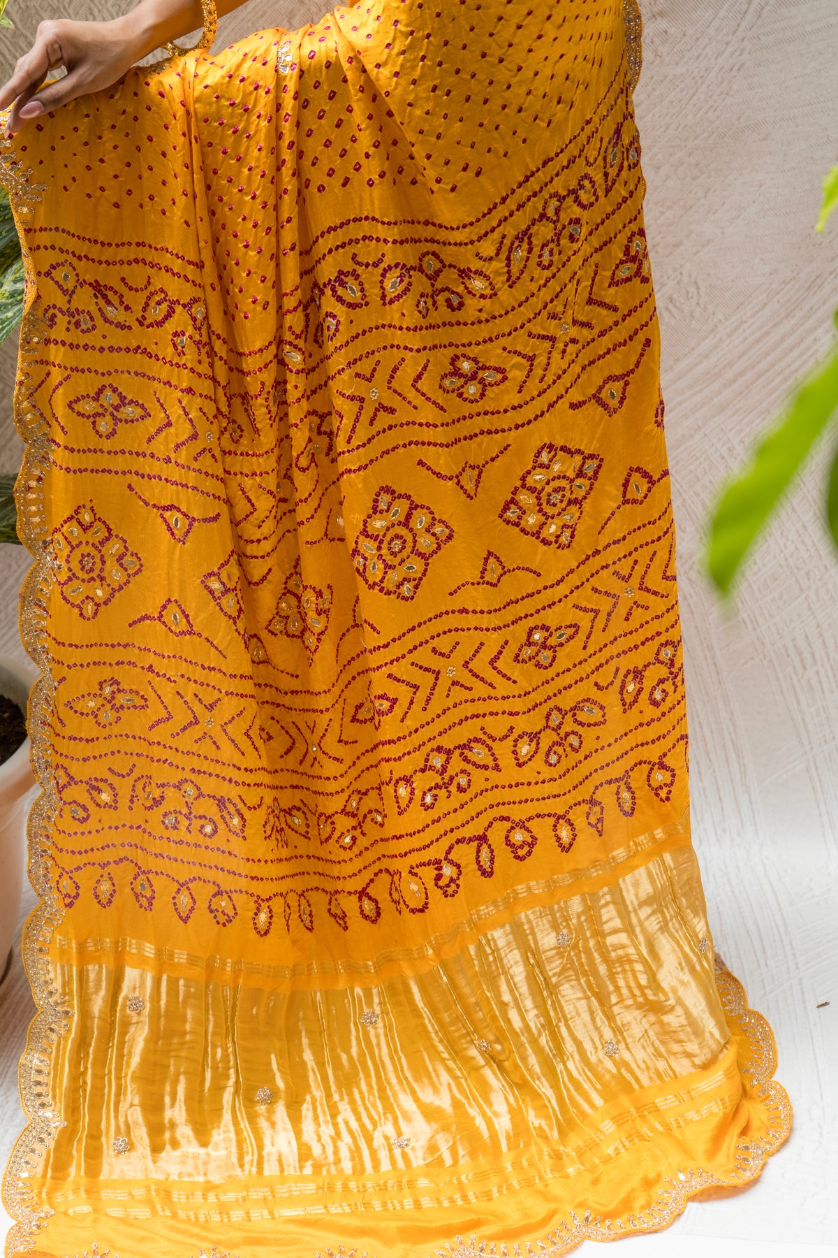 Neel Sunheri Gajji Bandhej Saree