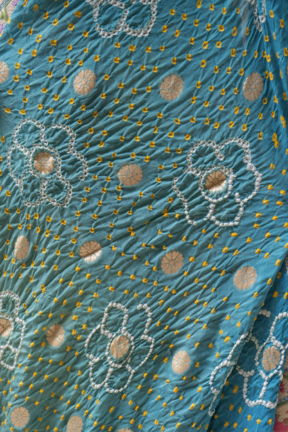 Georgette Boota Ombre Blue Meenakari Bandhej Saree