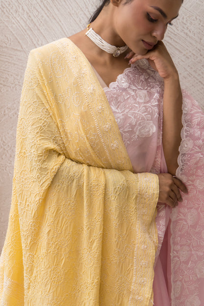 Organza Tissue Embroidered Baby Pink Saree