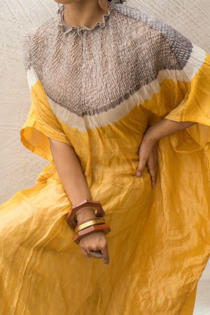 Chanderi Tissue Shibori Yellow Kaftan
