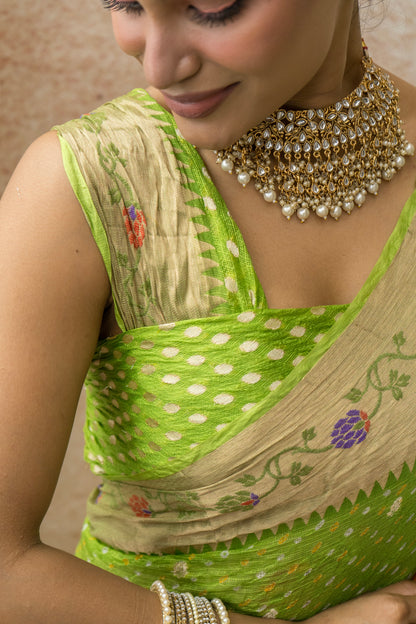 Kota Doria Paithani Meenakari Green Bandhej Saree