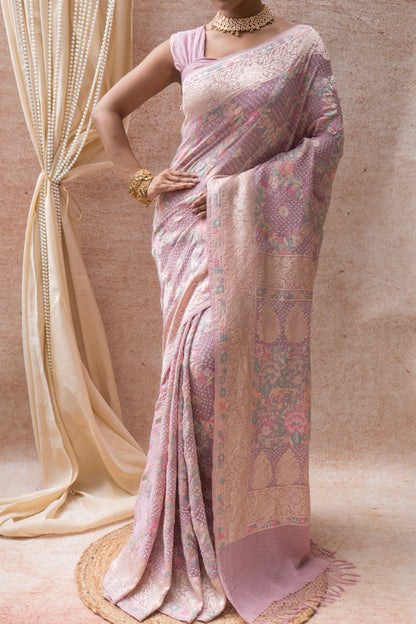 Georgette Parsi Jaal Lilac Bandhej Saree
