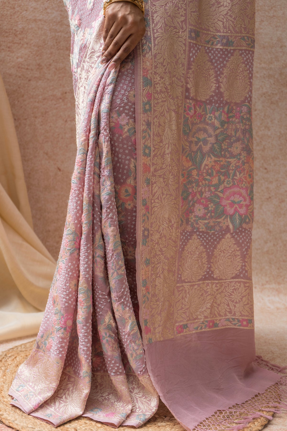 Georgette Parsi Jaal Lilac Bandhej Saree