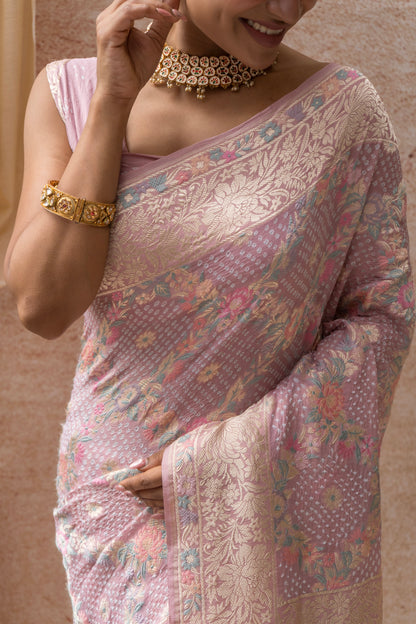 Georgette Parsi Jaal Lilac Bandhej Saree