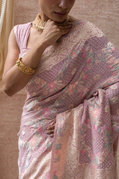 Georgette Parsi Jaal Lilac Bandhej Saree