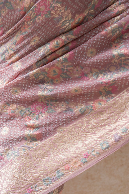 Georgette Parsi Jaal Lilac Bandhej Saree