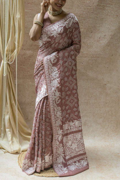 Katan Parsi Rai Dana Brown Bandhej Saree