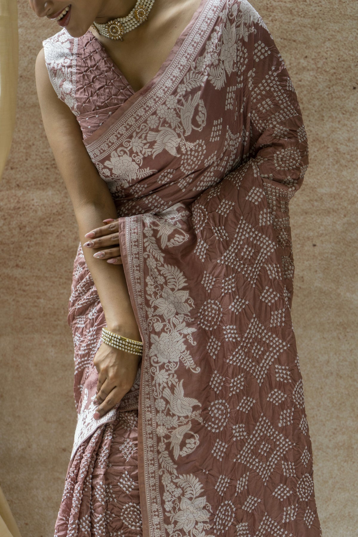 Katan Parsi Rai Dana Brown Bandhej Saree