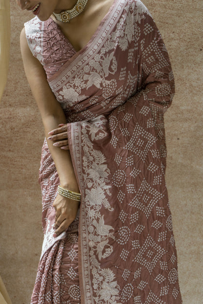Katan Parsi Rai Dana Brown Bandhej Saree