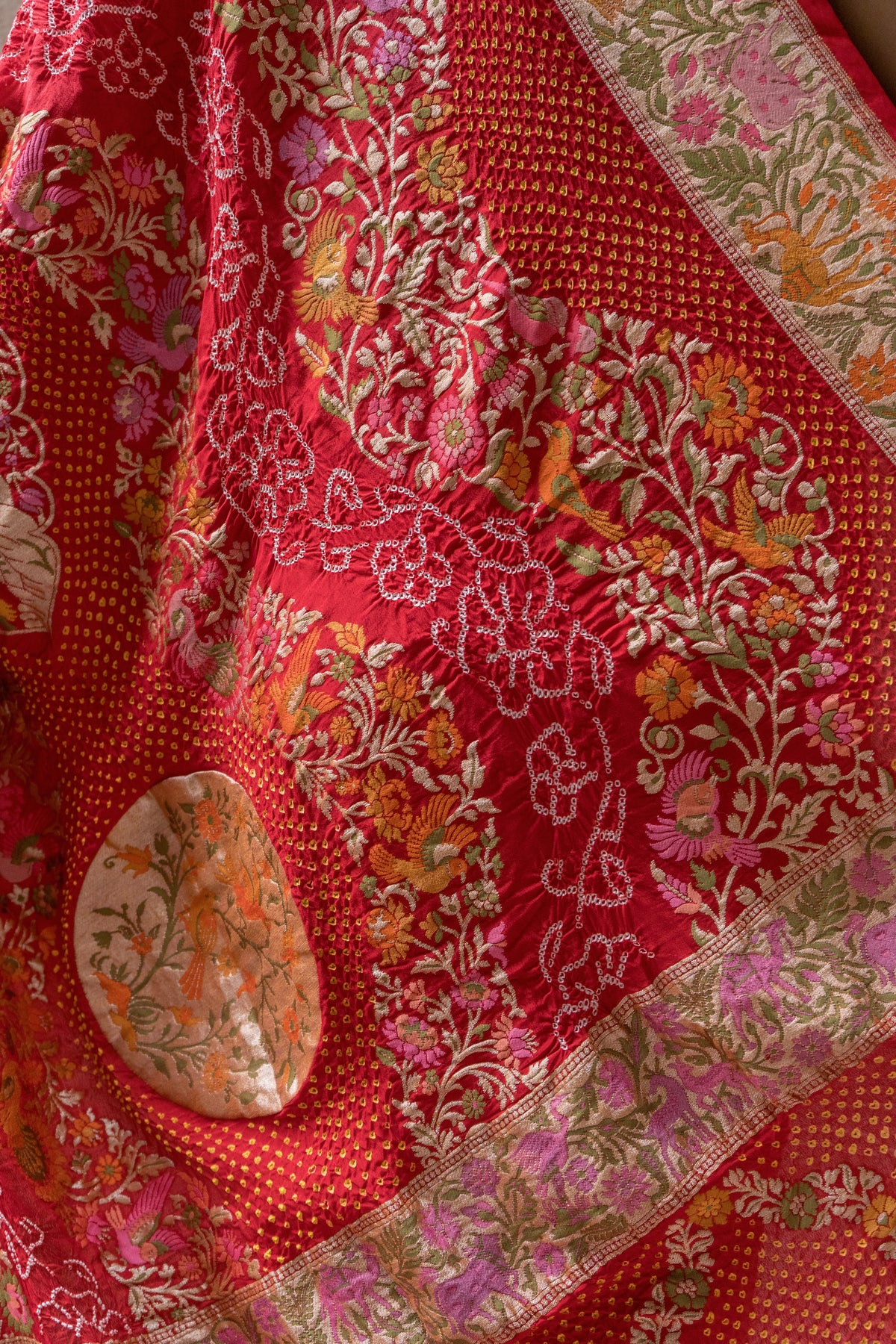 Georgette Paithani Meenakari Figure Weaving Red Bandhej Saree