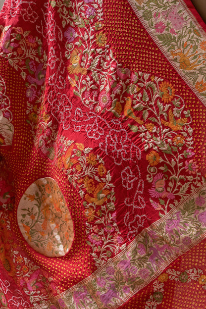 Georgette Paithani Meenakari Figure Weaving Red Bandhej Saree