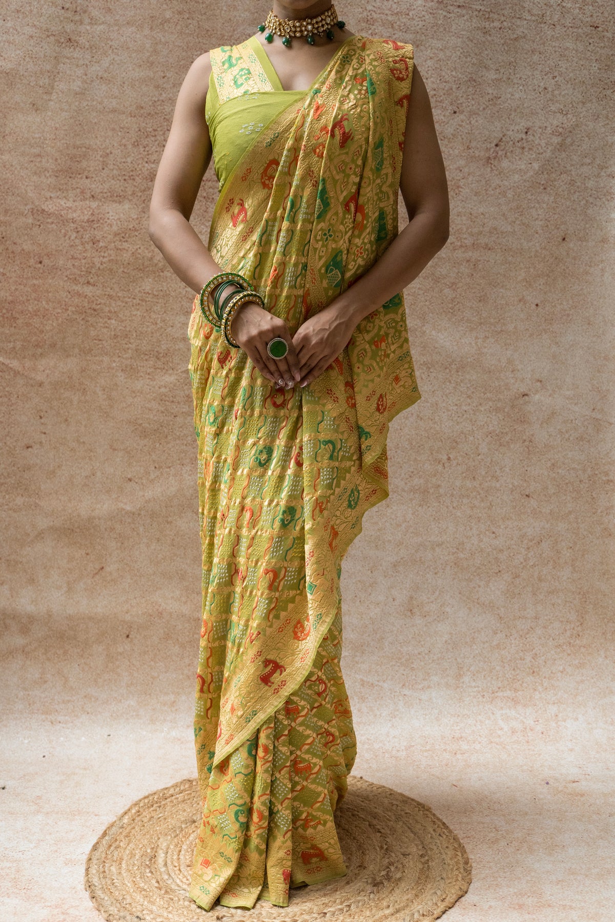 Georgette Figure Weaving Meenakari Bandhej Pastel Green Saree