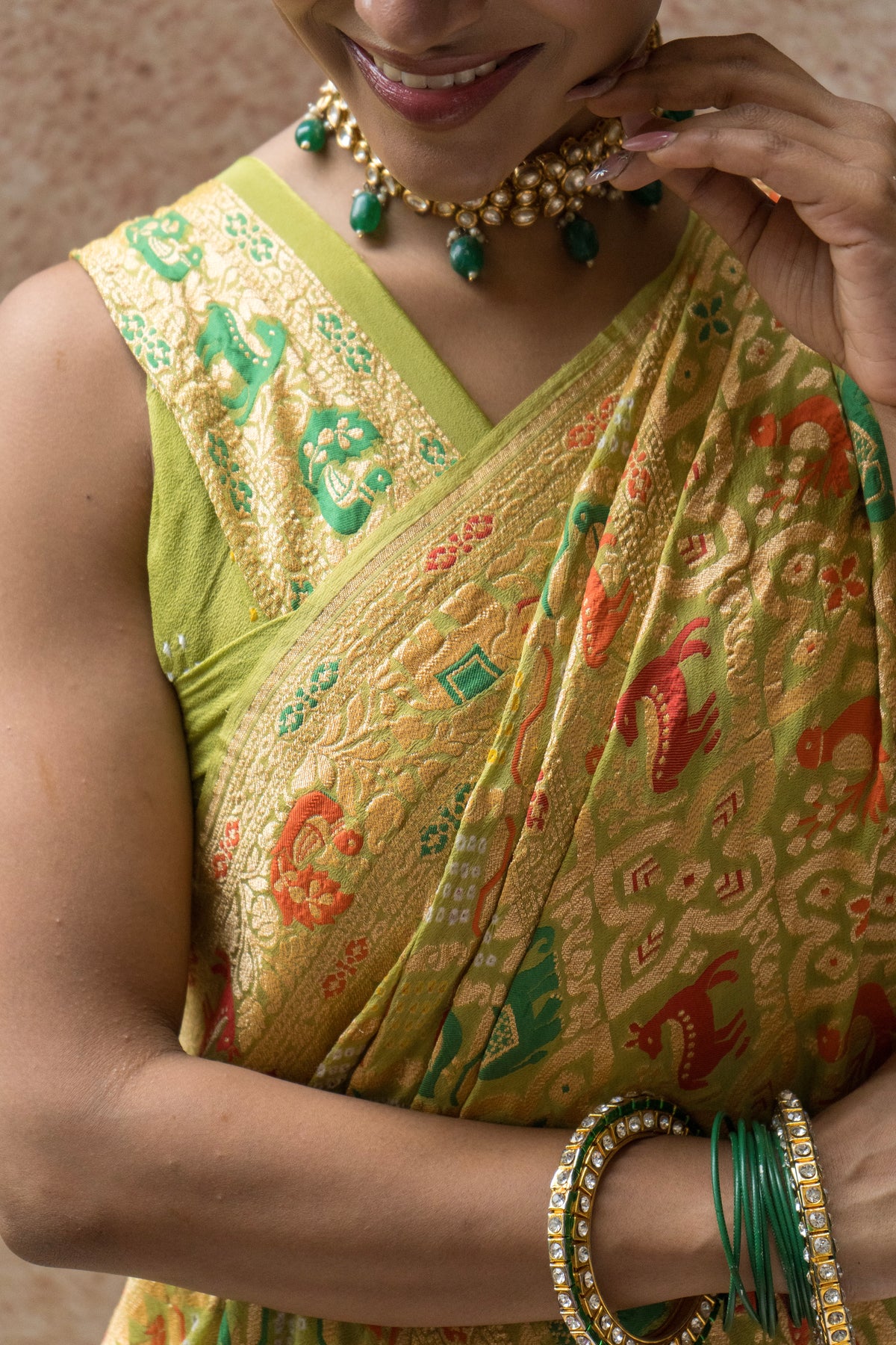Georgette Figure Weaving Meenakari Bandhej Pastel Green Saree