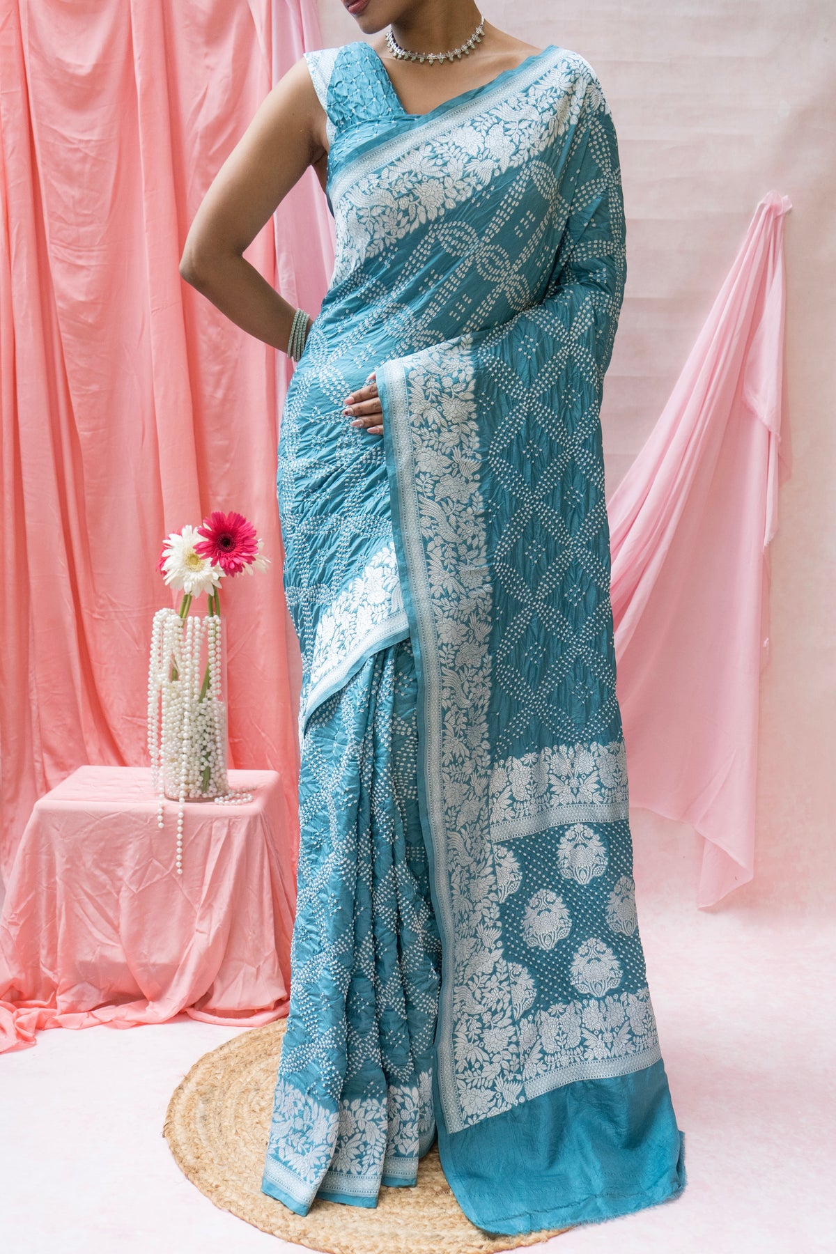 Katan Parsi Rai Dana Blue Bandhej Saree