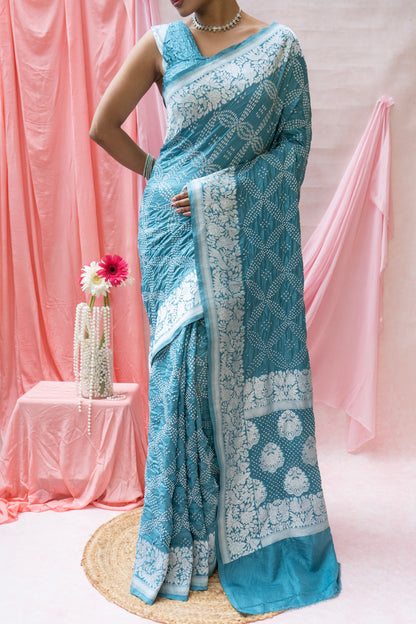 Katan Parsi Rai Dana Blue Bandhej Saree