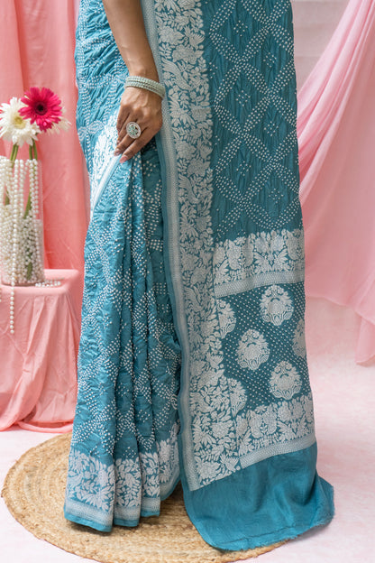 Katan Parsi Rai Dana Blue Bandhej Saree