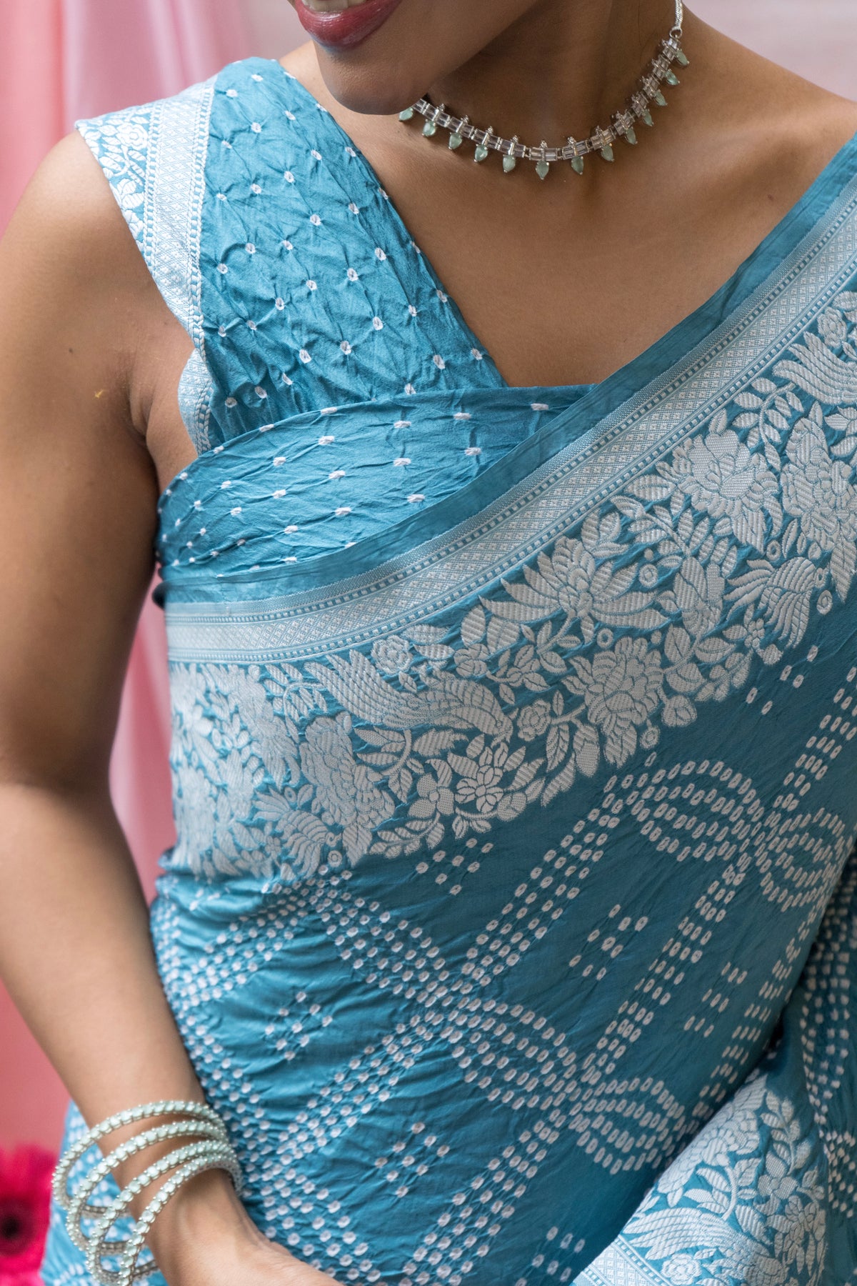 Katan Parsi Rai Dana Blue Bandhej Saree
