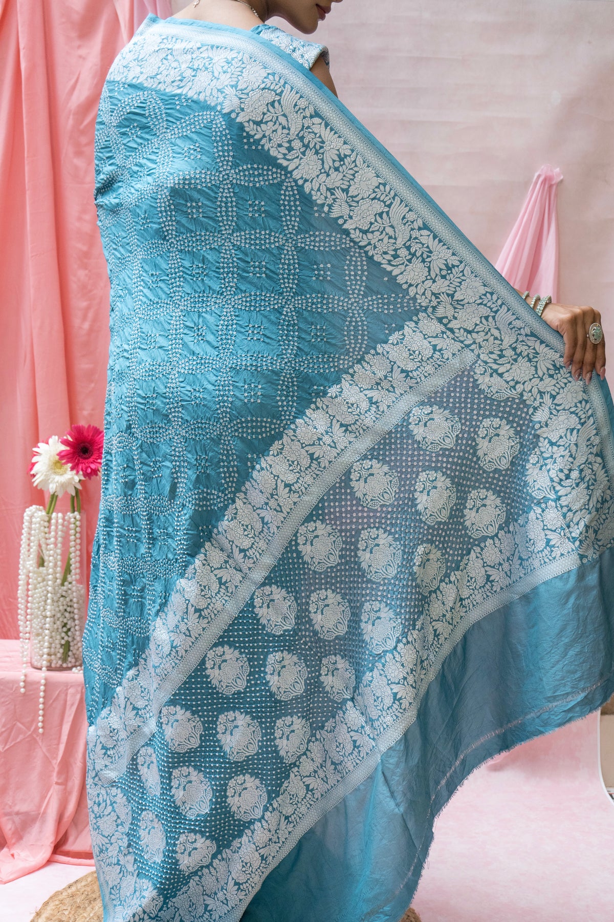 Katan Parsi Rai Dana Blue Bandhej Saree