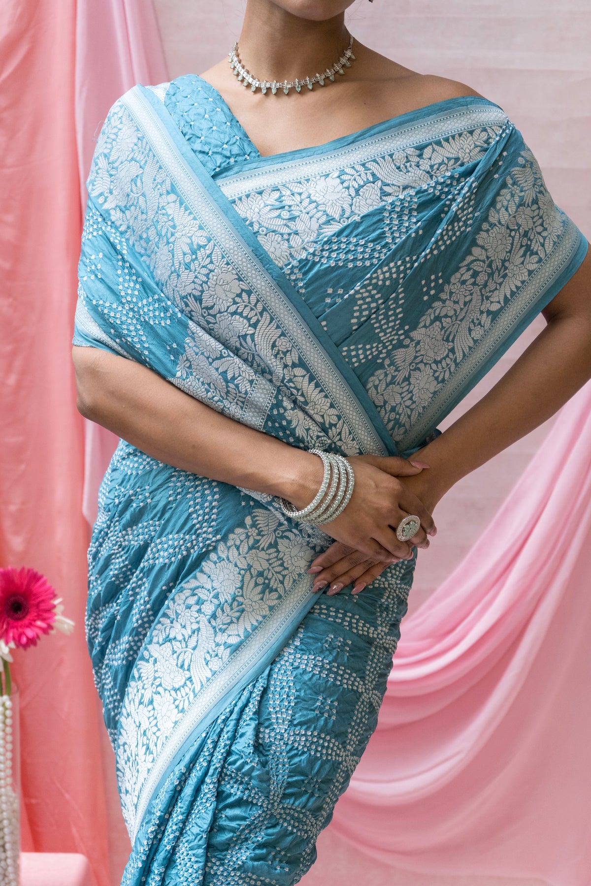 Katan Parsi Rai Dana Blue Bandhej Saree