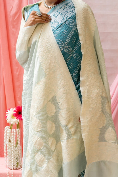 Katan Parsi Rai Dana Blue Bandhej Saree