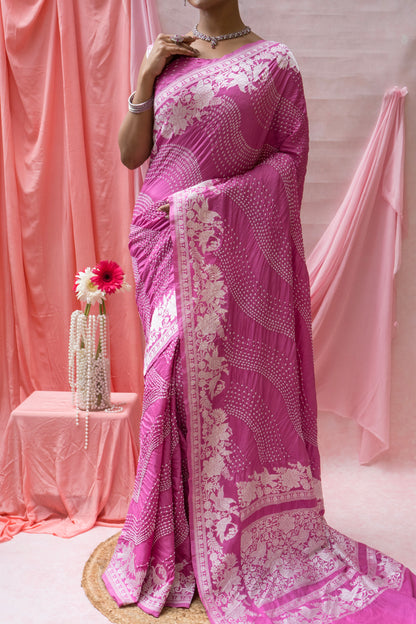 Katan Parsi Rai Dana Pink Bandhej Saree