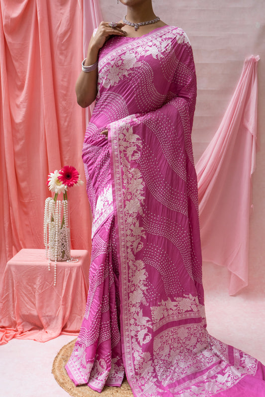 Katan Parsi Rai Dana Pink Bandhej Saree