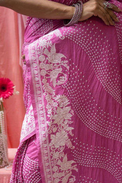 Katan Parsi Rai Dana Pink Bandhej Saree