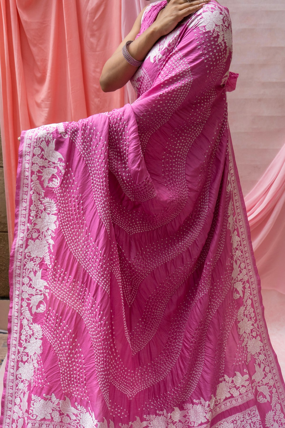 Katan Parsi Rai Dana Pink Bandhej Saree