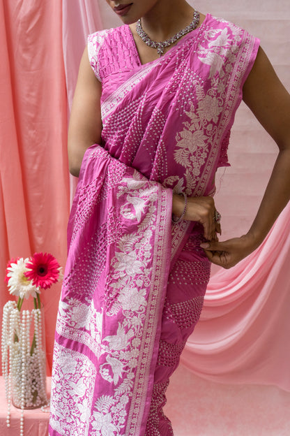 Katan Parsi Rai Dana Pink Bandhej Saree