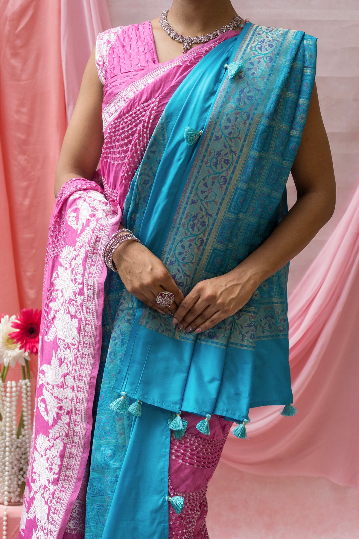 Katan Parsi Rai Dana Pink Bandhej Saree