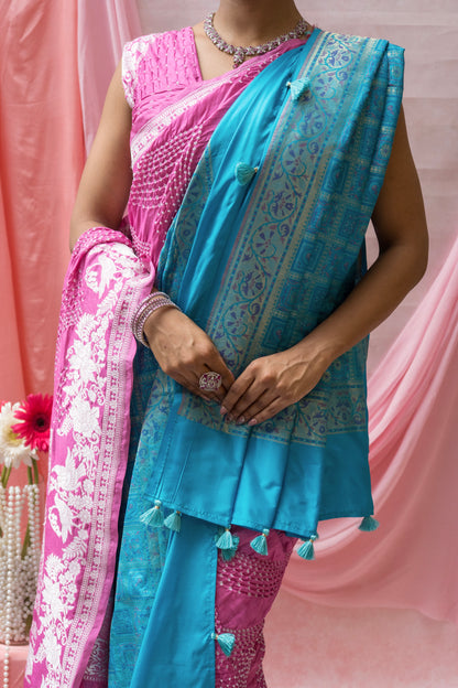 Katan Parsi Rai Dana Pink Bandhej Saree