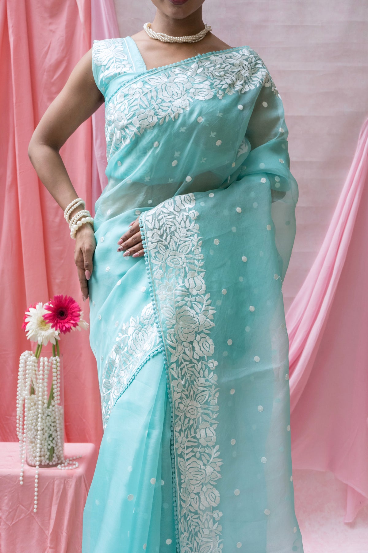 Organza Parsi Aasmani Blue Saree