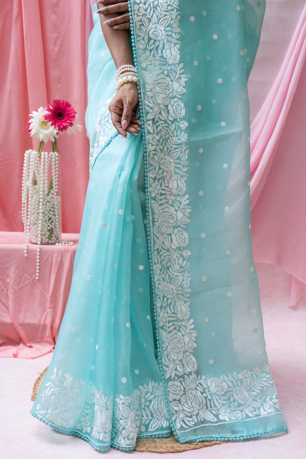Organza Parsi Aasmani Blue Saree