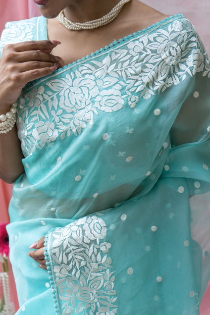 Organza Parsi Aasmani Blue Saree