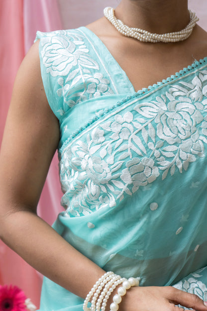 Organza Parsi Aasmani Blue Saree