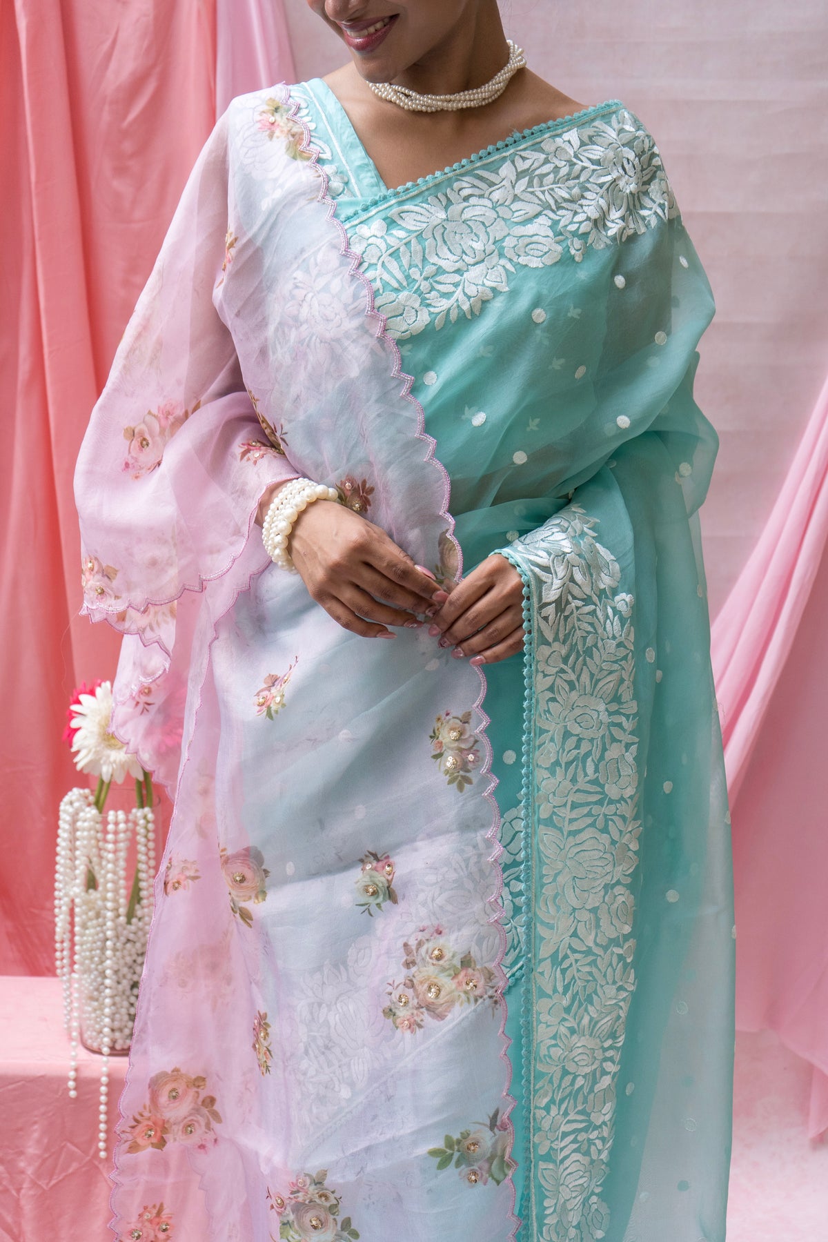 Organza Parsi Aasmani Blue Saree