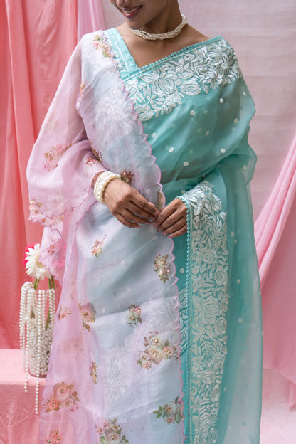 Organza Parsi Aasmani Blue Saree