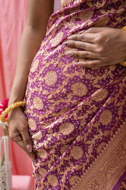 Georgette Neemzari Jaal Purple Bandhej Saree