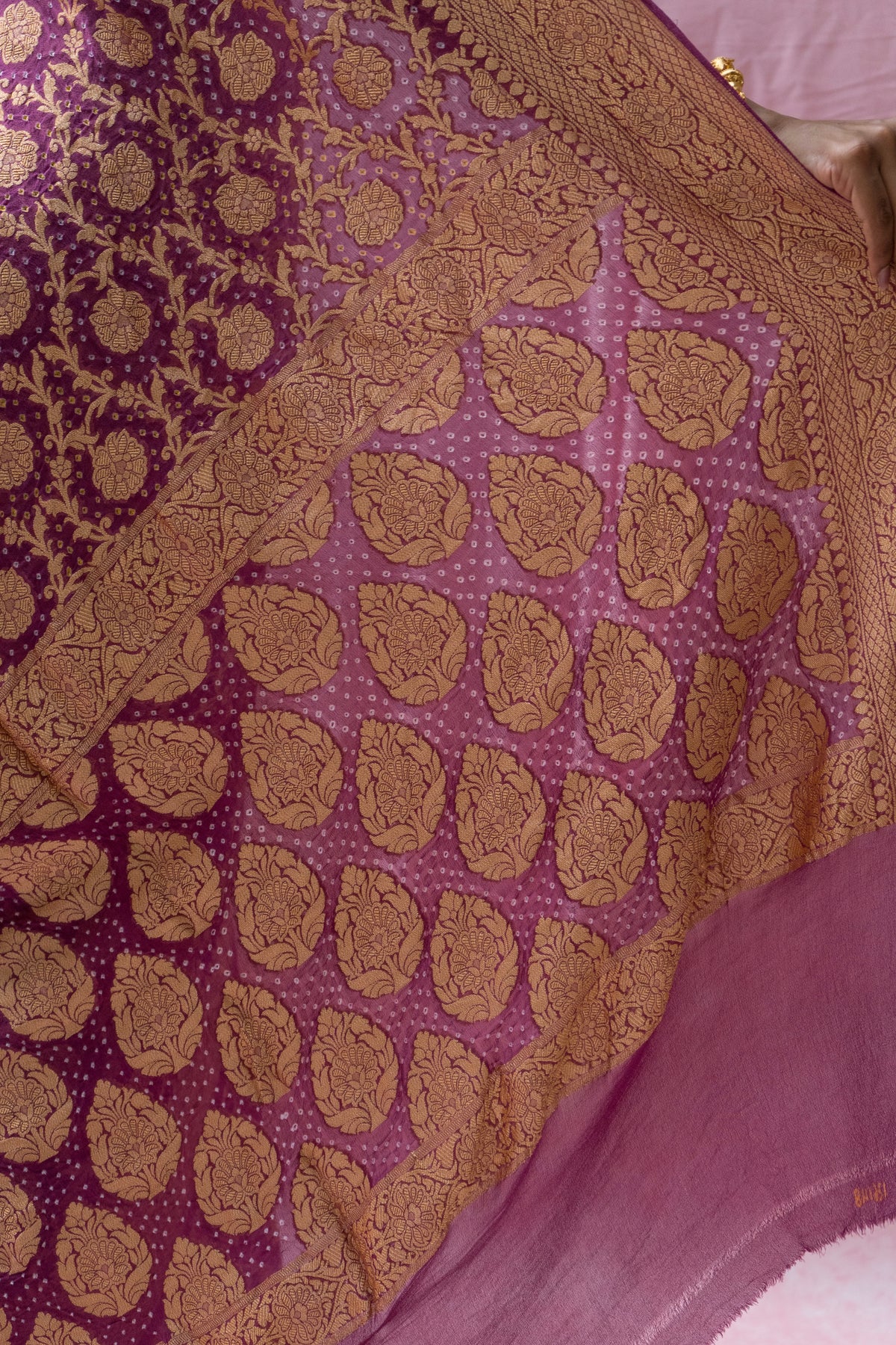 Georgette Neemzari Jaal Purple Bandhej Saree