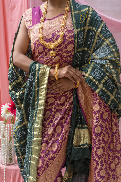 Georgette Neemzari Jaal Purple Bandhej Saree