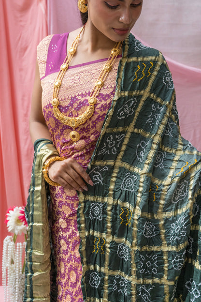 Georgette Neemzari Jaal Purple Bandhej Saree
