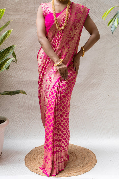 Georgette Neemzari Jaal Rani Bandhej Saree