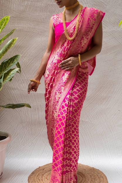Georgette Neemzari Jaal Rani Bandhej Saree