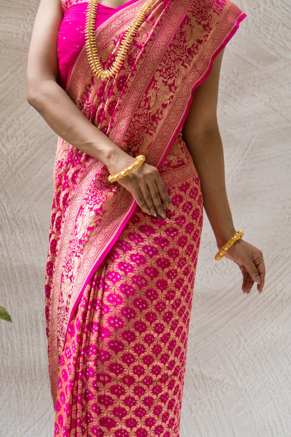 Georgette Neemzari Jaal Rani Bandhej Saree