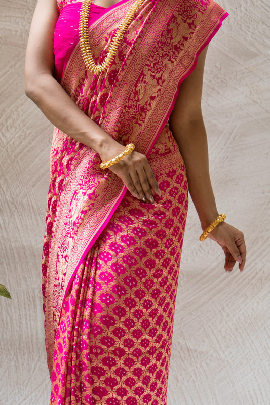 Georgette Neemzari Jaal Rani Bandhej Saree