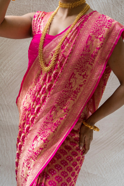 Georgette Neemzari Jaal Rani Bandhej Saree