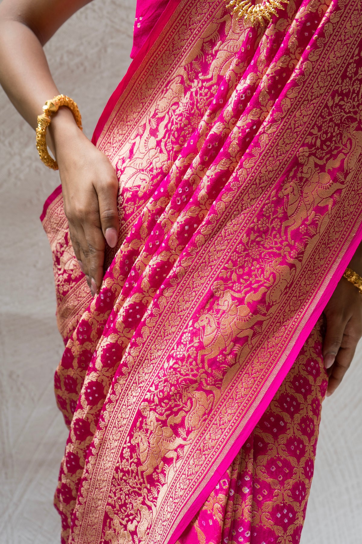 Georgette Neemzari Jaal Rani Bandhej Saree