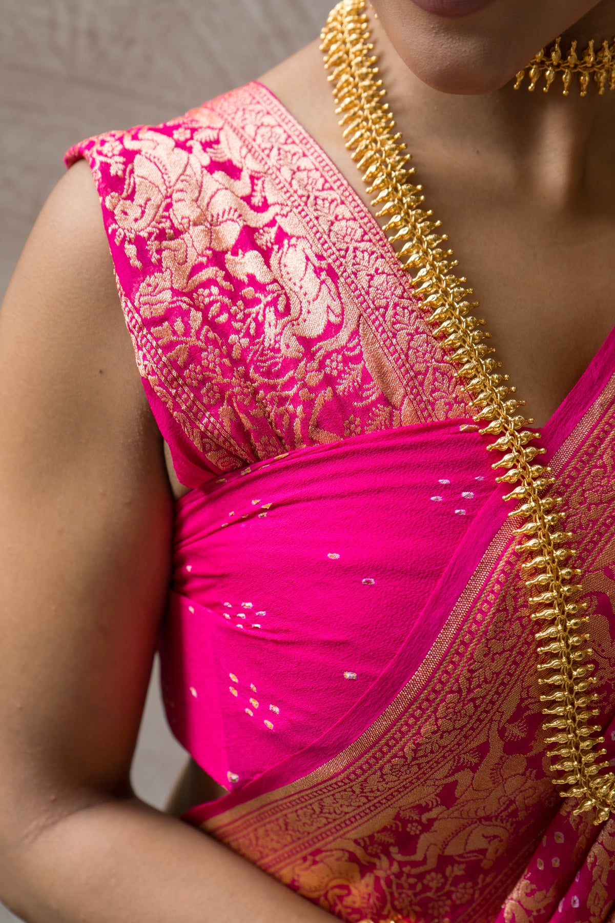 Georgette Neemzari Jaal Rani Bandhej Saree