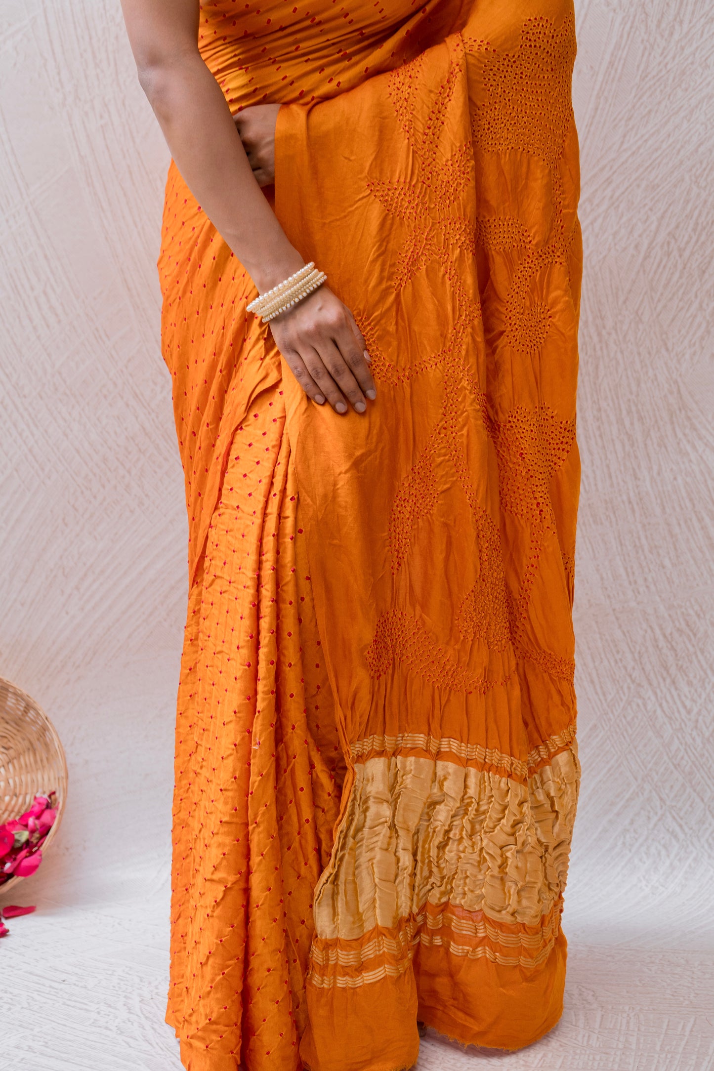 Gajji Rai Dana Orange Bandhej Saree